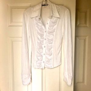 Surrealist White Ruffled Poets Blouse
